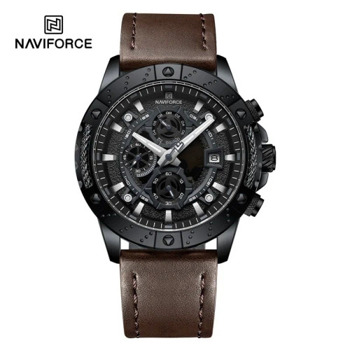 ساعت مچی اورجینال مردانه ناوی فورس|Naviforce|نوی فورس|نیوی فورس سه موتوره کرنوگراف مشکی | قهوه ای| مشکی| کد رفرنس NF8055 B/B/D.BN