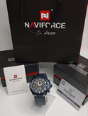 ساعت مچی مردانه Naviforce مدل NF8055 | بند چرمی آبی، صفحه آبی | کرونوگراف و اسپرت